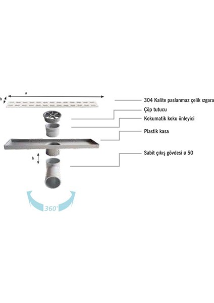 Duş Kanalı Line/4e Plain Izgara 60 cm