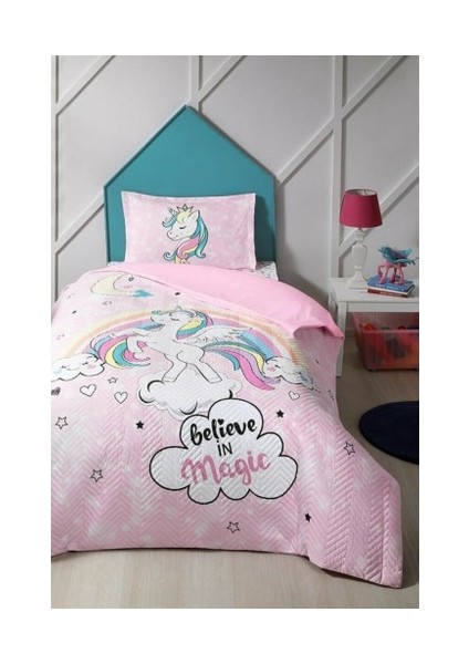 Tek Kişilik Kapitone Dört Mevsim Set Unicorn Pembe