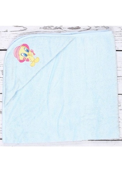 Tweety Nakışlı Bebe Pelerini Mavı 80X80 Bambu