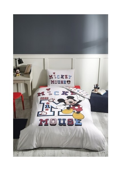 Mickey Mouse College Tek Kişilik Disney Lisanslı Lastikli Fitted Çarşaf Çocuk Nevresim Takım