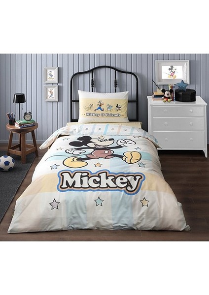 Mickey Mouse Star Tek Kişilik Disney Lisanslı Lastikli Fitted Çarşaf Çocuk Nevresim Takımı