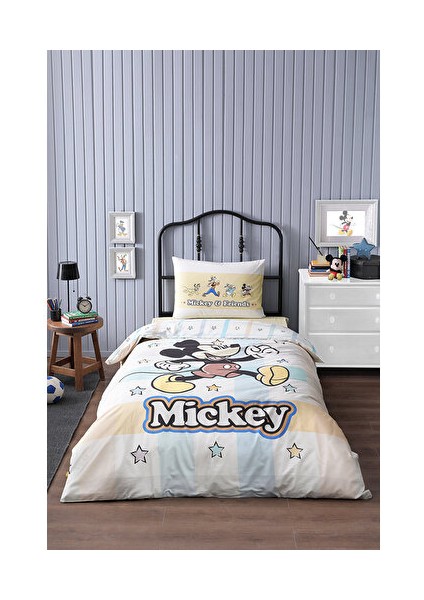 Mickey Mouse Star Tek Kişilik Disney Lisanslı Lastikli Fitted Çarşaf Çocuk Nevresim Takımı