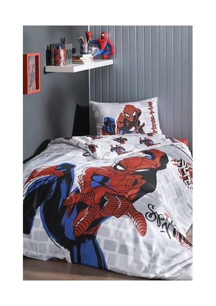 Spiderman Super Hero Tek Kişilik Disney Lisanslı Lastikli Fitted Çarşaf Çocuk Nevresim Takım