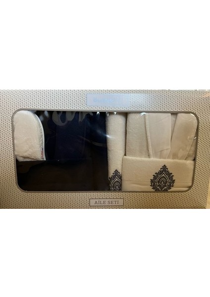 Majestic Aile Bornoz Seti Indigo-Krem