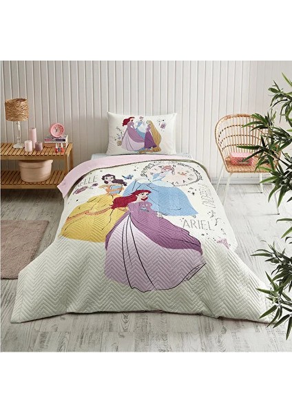 Tek Kişilik Lisanslı Ranforce Kapitone Nevresim Takımı Princess Time Krem