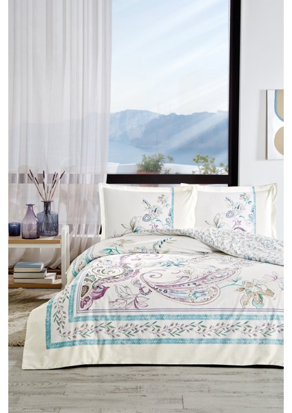 Çift Kişilik Ranforce Nevresim Takımı Flor Bohemia Lila