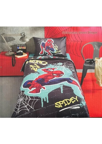 Spiderman Gri Street Tek Kişilik Lisanslı Lastikli Fitted Çarşaf Çocuk Nevresim Takımı