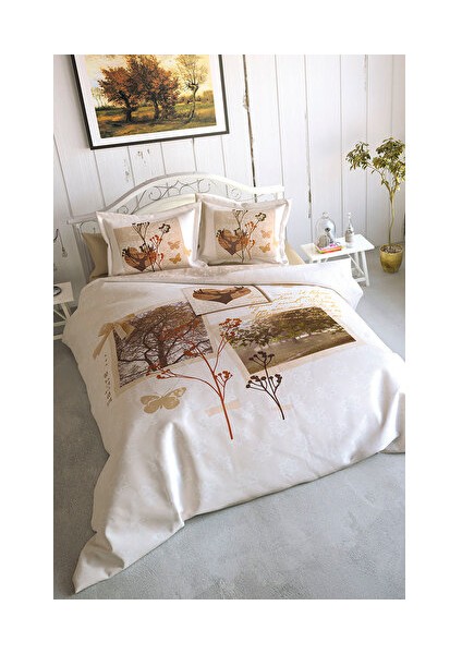 Art 3D Çift Kişilik Nevresim Takımı Bej Love Winter