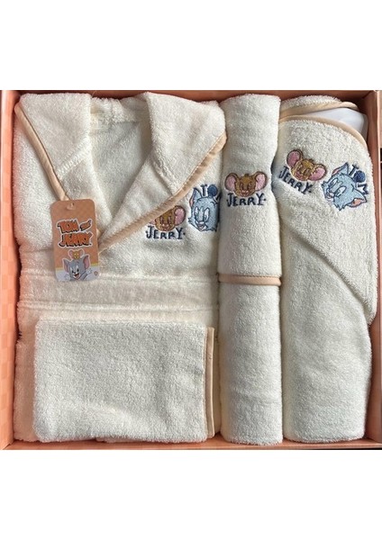 Tom & Jerry Lisanslı Nakışlı Bambu Bebek Bornoz Seti