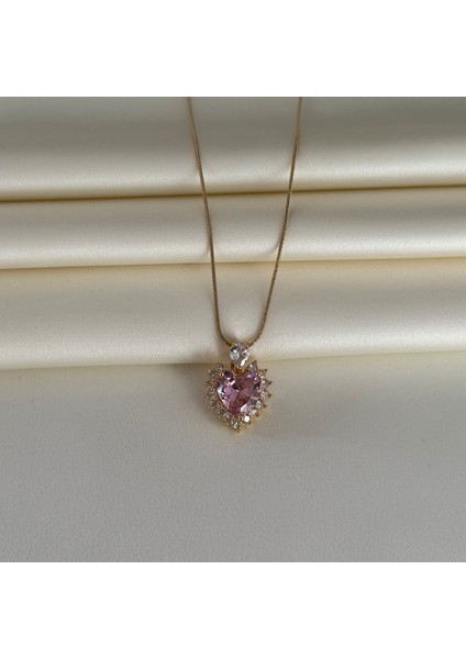 Pembe Taşlı Kalp Kolye modelleri