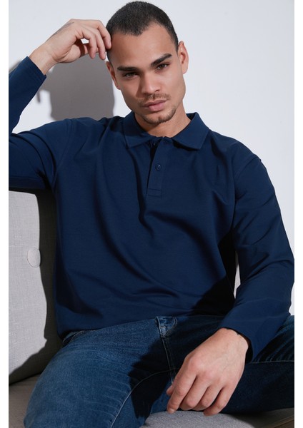 Streç Pamuklu Regular Fit Düğmeli Polo Yaka Sweat Erkek Sweat 5905727