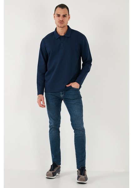 Streç Pamuklu Regular Fit Düğmeli Polo Yaka Sweat Erkek Sweat 5905727