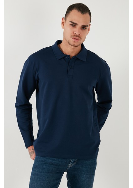 Streç Pamuklu Regular Fit Düğmeli Polo Yaka Sweat Erkek Sweat 5905727