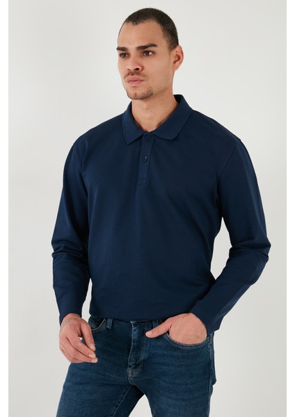 Streç Pamuklu Regular Fit Düğmeli Polo Yaka Sweat Erkek Sweat 5905727
