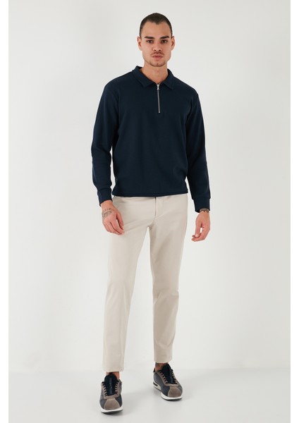 Pamuklu Regular Fit Yarım Fermuarlı Polo Yaka Sweat Erkek Sweat 5905805