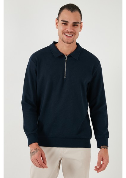Pamuklu Regular Fit Yarım Fermuarlı Polo Yaka Sweat Erkek Sweat 5905805