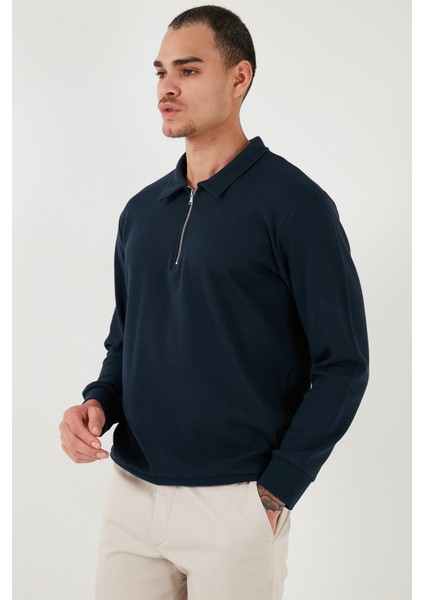 Pamuklu Regular Fit Yarım Fermuarlı Polo Yaka Sweat Erkek Sweat 5905805