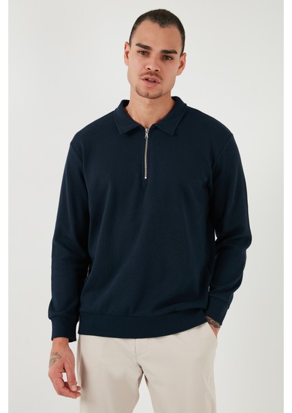 Pamuklu Regular Fit Yarım Fermuarlı Polo Yaka Sweat Erkek Sweat 5905805