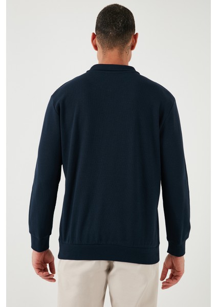Pamuklu Regular Fit Yarım Fermuarlı Polo Yaka Sweat Erkek Sweat 5905805