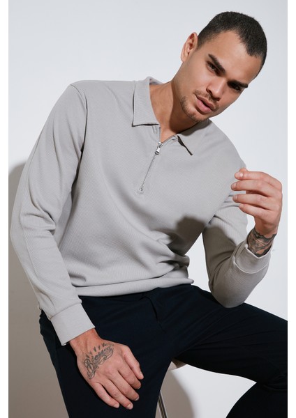 Pamuklu Regular Fit Yarım Fermuarlı Polo Yaka Sweat Erkek Sweat 5905805