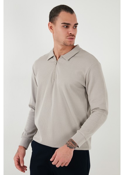 Pamuklu Regular Fit Yarım Fermuarlı Polo Yaka Sweat Erkek Sweat 5905805