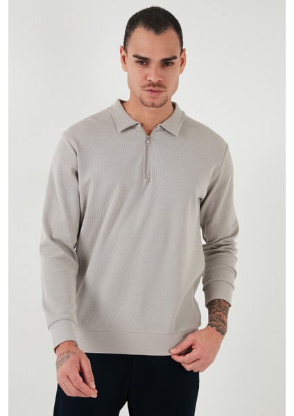Pamuklu Regular Fit Yarım Fermuarlı Polo Yaka Sweat Erkek Sweat 5905805