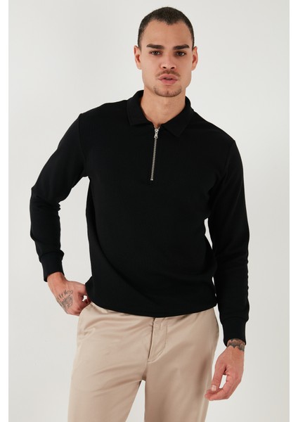 Pamuklu Regular Fit Yarım Fermuarlı Polo Yaka Sweat Erkek Sweat 5905805