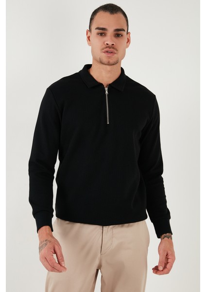 Pamuklu Regular Fit Yarım Fermuarlı Polo Yaka Sweat Erkek Sweat 5905805
