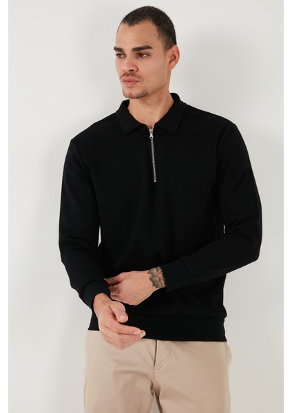 Pamuklu Regular Fit Yarım Fermuarlı Polo Yaka Sweat Erkek Sweat 5905805