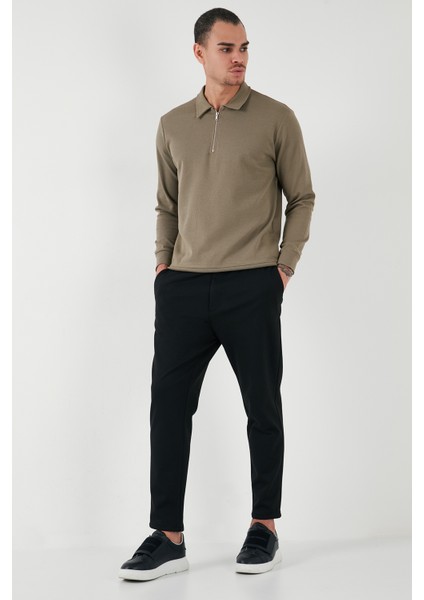 Pamuklu Regular Fit Yarım Fermuarlı Polo Yaka Sweat Erkek Sweat 5905805