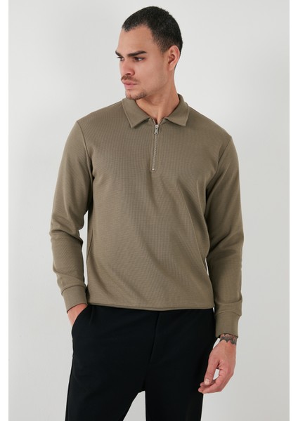 Pamuklu Regular Fit Yarım Fermuarlı Polo Yaka Sweat Erkek Sweat 5905805