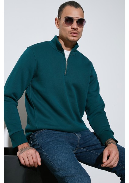 Pamuklu Regular Fit Yarım Fermuarlı Dik Yaka Sweat Erkek Sweat 59052592