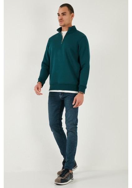 Pamuklu Regular Fit Yarım Fermuarlı Dik Yaka Sweat Erkek Sweat 59052592