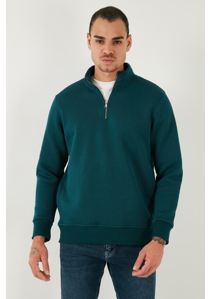 Pamuklu Regular Fit Yarım Fermuarlı Dik Yaka Sweat Erkek Sweat 59052592