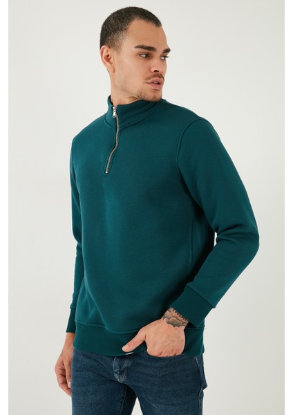 Pamuklu Regular Fit Yarım Fermuarlı Dik Yaka Sweat Erkek Sweat 59052592