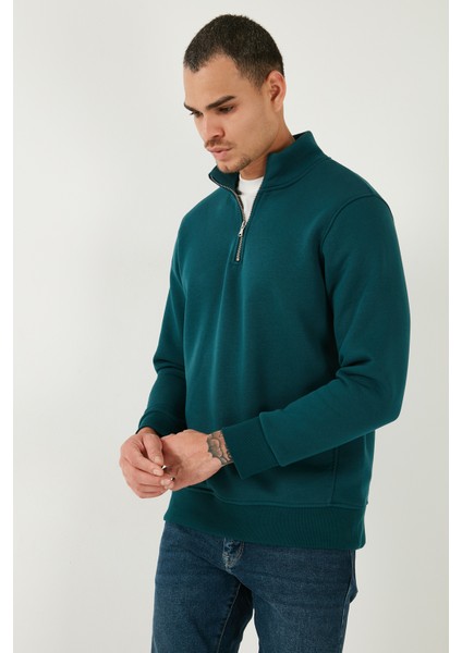 Pamuklu Regular Fit Yarım Fermuarlı Dik Yaka Sweat Erkek Sweat 59052592