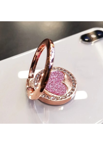 Yuvarlak Parıltılı Kalp Cep Telefonu Zil Tutacağı (Yurt Dışından)