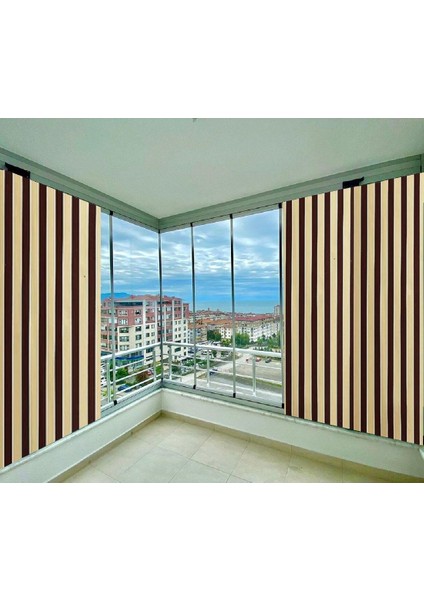 Balkon Perdesi Brandası Kahverengi Krem Çizgili 200X250