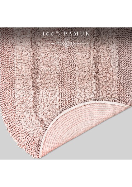 Doğal Pamuklu Spagetti Oval Pudra 2'li Banyo Paspası Seti Banyo Halısı Yıkanabilir Klozet Takımı
