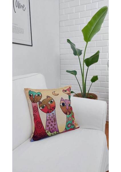 Goblen Pamuk Dokuma Kumaş Yastık Kırlent Kılıfı Pillow