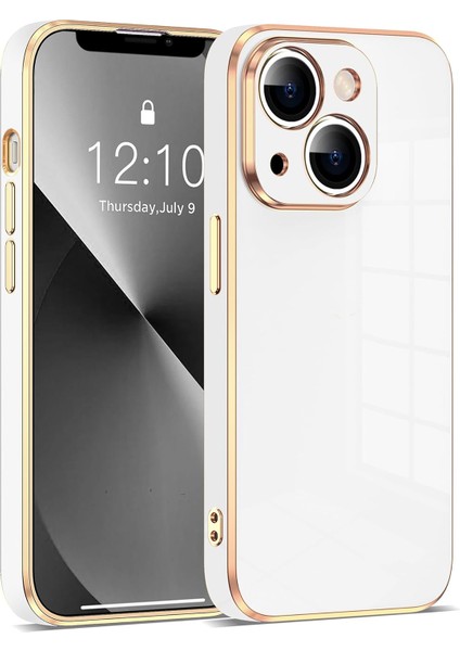 iPhone 13 Uyumlu Kılıf Kamera Korumalı Arkası Renkli Kenarları Parlak Dore Tasarım Kapak