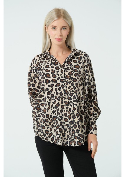 Leopar Kahverengi Gömlek