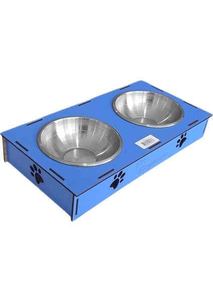 Ahşap Sehpalı Ikili Devrilmez Kedi Köpek Su ve Mama Kabı 34 cm - 300 ml Mavi fiyatları