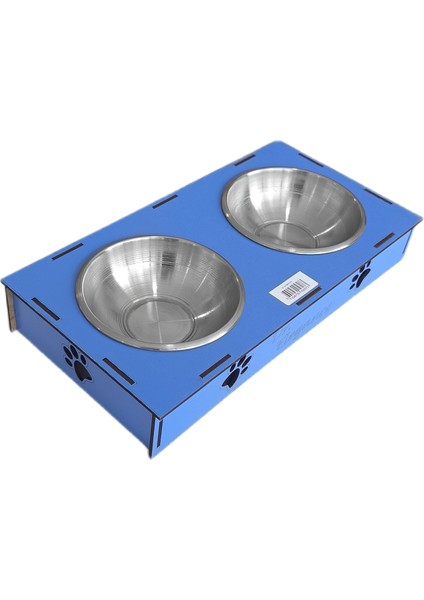 Ahşap Sehpalı Ikili Devrilmez Kedi Köpek Su ve Mama Kabı 34 cm - 300 ml Mavi modelleri