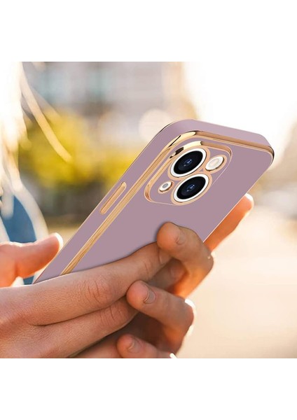 iPhone 13 Uyumlu Kılıf Kamera Korumalı Arkası Renkli Kenarları Parlak Dore Tasarım Kapak