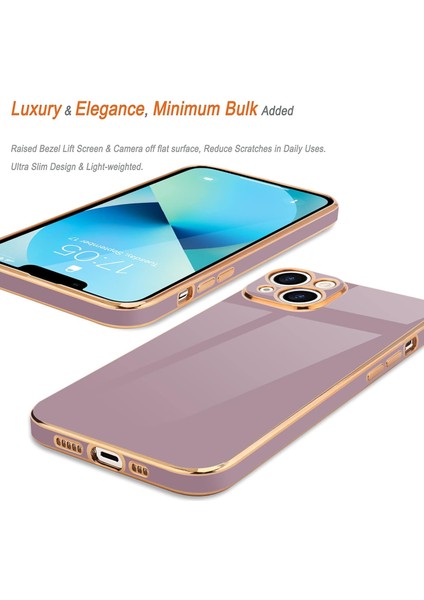 iPhone 13 Uyumlu Kılıf Kamera Korumalı Arkası Renkli Kenarları Parlak Dore Tasarım Kapak