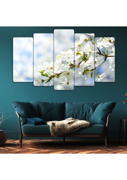 5 Parça Mdf Beyaz Çiçek Tablosu