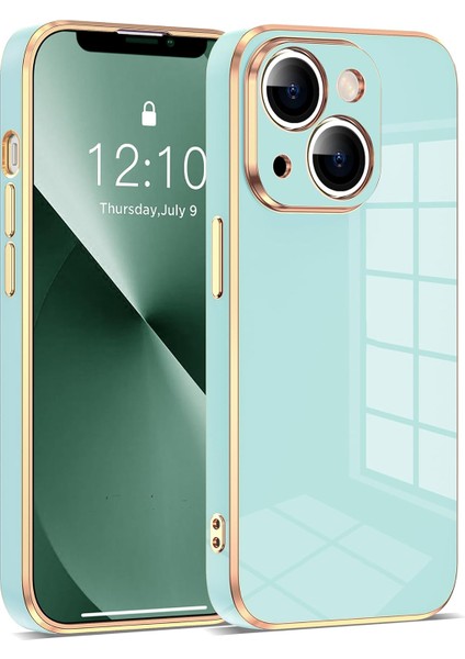 iPhone 13 Uyumlu Kılıf Kamera Korumalı Arkası Renkli Kenarları Parlak Dore Tasarım Kapak