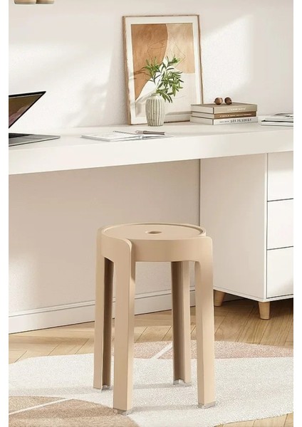 Kaymaz Ayaklı Dekoratif İç İçe Geçebilen Plastik Tabure Mutfak Bahçe Taburesi 4 Adet Mercan indirimleri