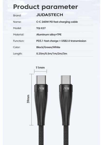 C10 Type-C To Type-C 6A/240W/480MBPS Şarj ve Data Kablosu -2mt